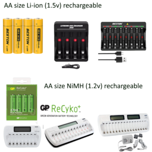 SINGLE USE & RECHARGEABLE AA batteries (1.5v) Li-ion / (1.2v) NiMH and chargers