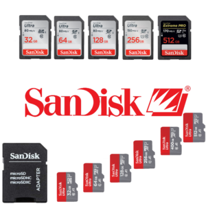 Memory cards / SanDisk - 32GB to 512GB (Class 10) - standard size SD & micro-SD