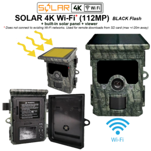 SOLAR 4K Wi-Fi* (112MP) - BLACK FLASH + solar panel + viewer (S4K-WF_112-940)