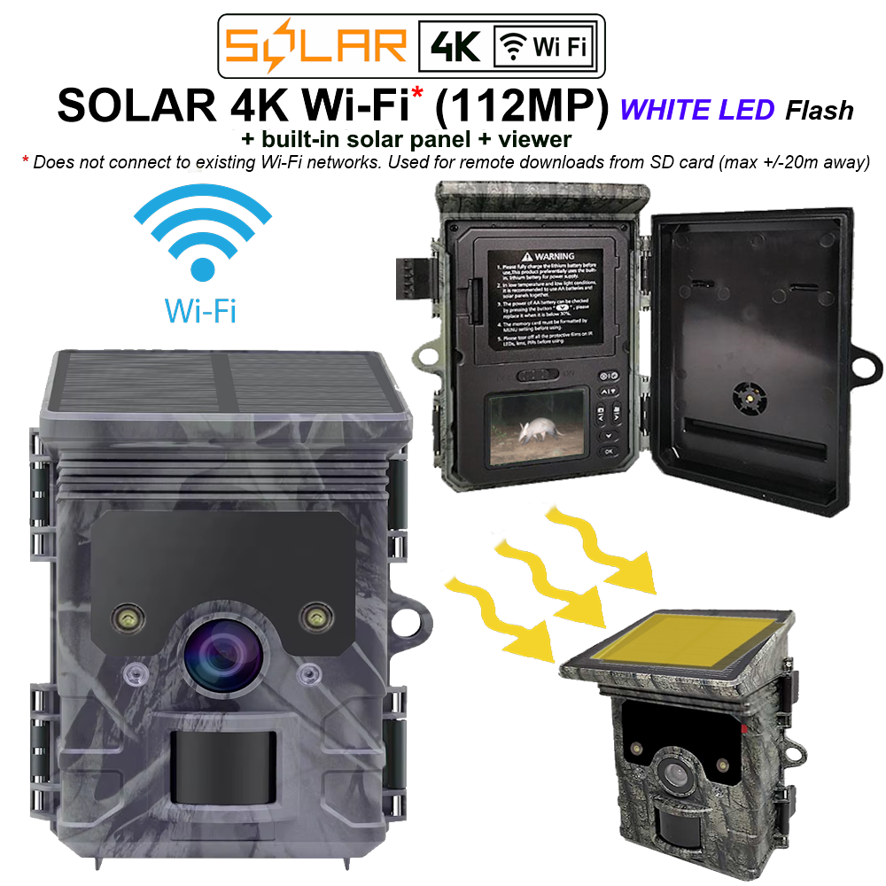 SOLAR 4K Wi-Fi* (112MP) - WHITE LED FLASH + solar panel + viewer (S4K-WF_112-450)