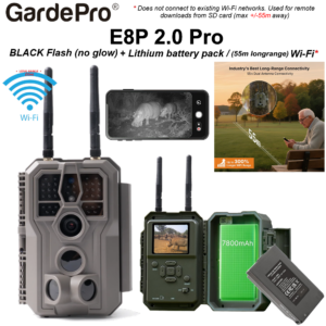 GardePro E8P 2.0 Pro (64MP) [Wi-Fi]* - BLACK FLASH (Camo) + built-in viewer + Lithium battery
